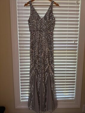 Night Way Collections Silver Sequin V-Neck Maxi Dress
